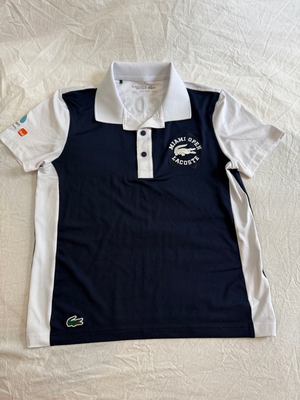 Lacoste Navy and White Miami Open Polo